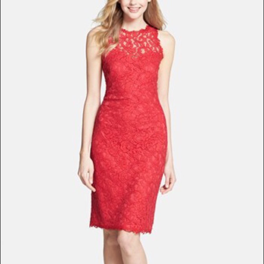 Tadashi Shoji Red Lace Cocktail Dress